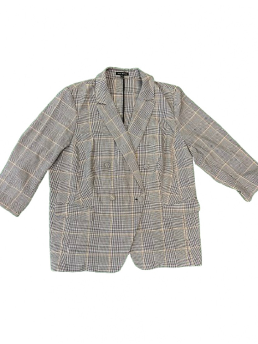 Lane Bryant Plus Size Plaid Double-Breasted Blazer Jacket -Gray Yellow